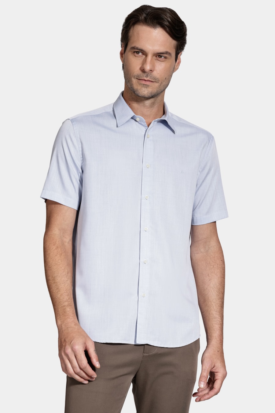 Camisa Manga Curta Regular Rajada Azul Celeste — foto 1 de 6
