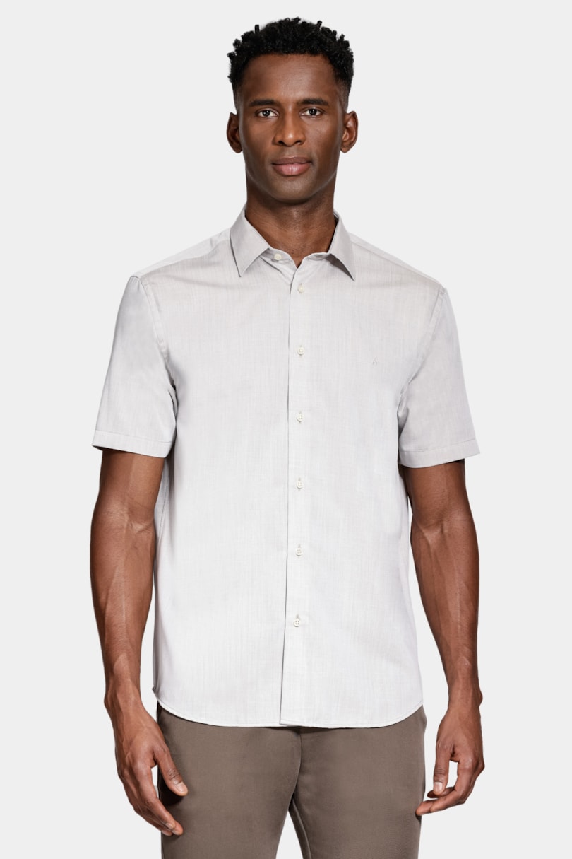 Camisa Manga Curta Regular Rajada Caqui