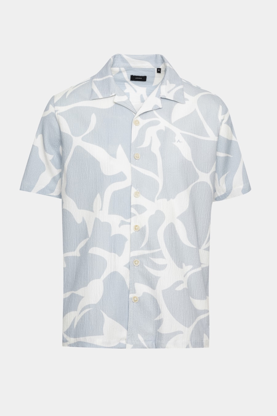 Camisa Manga Curta Regular Seersucker Estampada Azul Claro C/Branco — foto 5 de 6