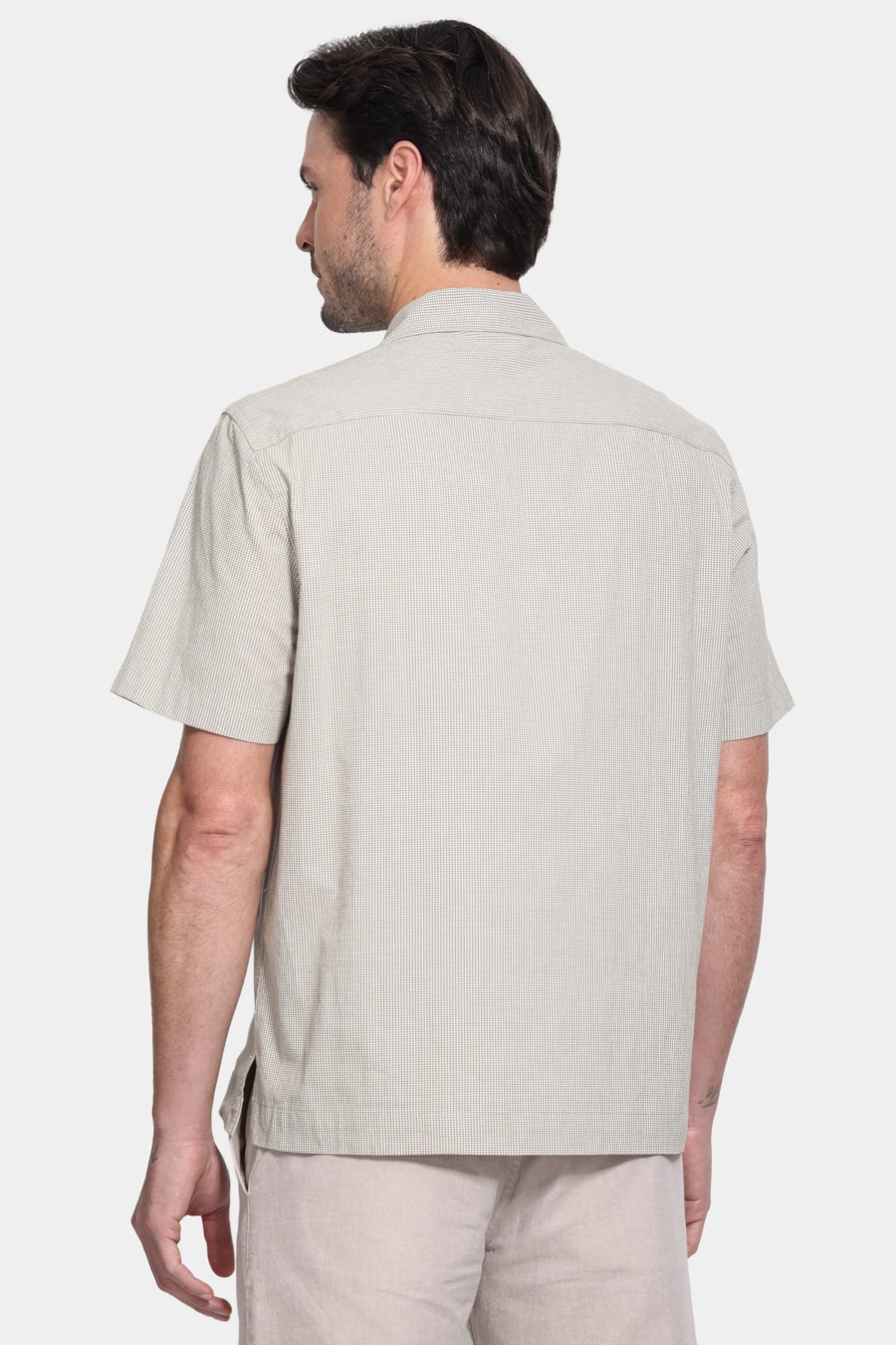 Camisa Manga Curta Regular Seersucker Micro Xadrez Branco C/Verde — foto 4 de 6