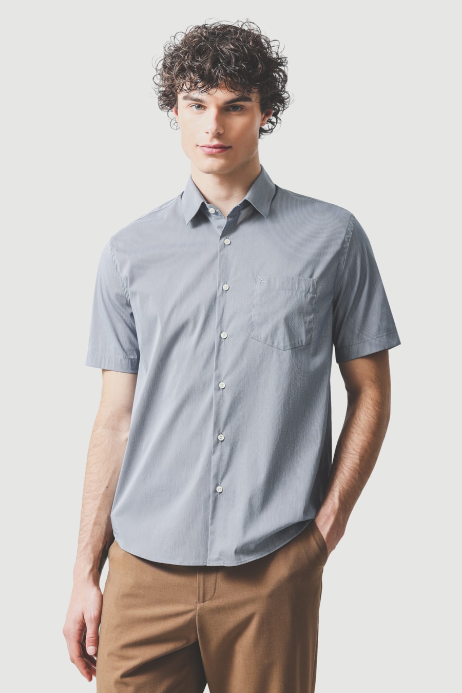 Camisa Manga Curta Regular Tech Micro Xadrez Branco/Azul Jeans — foto 1 de 6