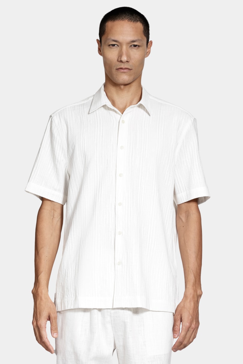 Camisa Manga Curta Regular Textura Jacquard Off White