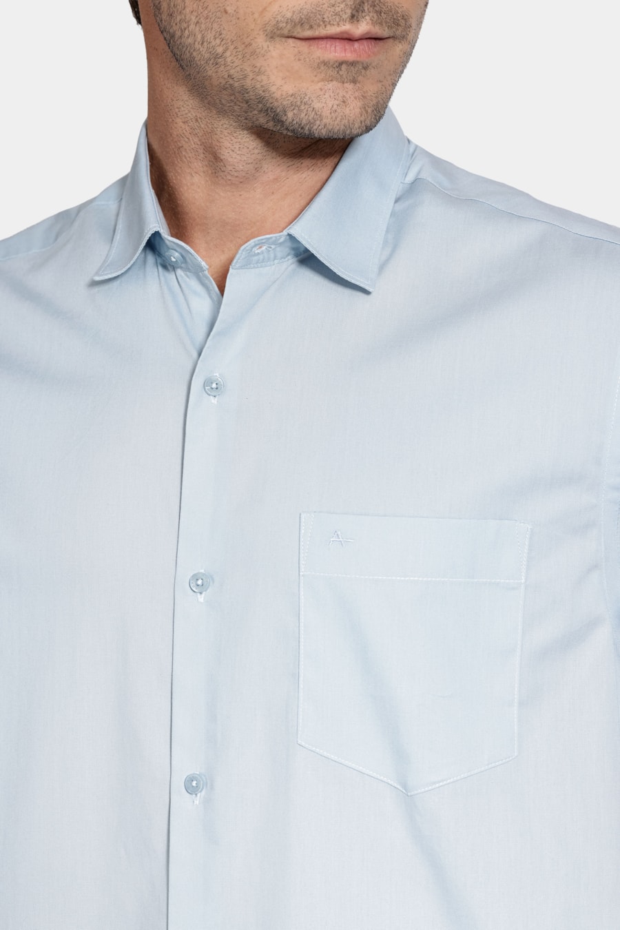Camisa Manga Curta Regular Tricoline Algodão Azul Classico — foto 3 de 6