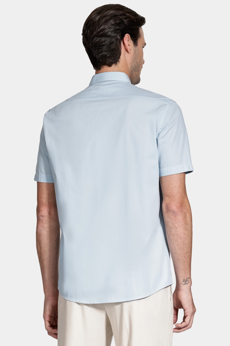 Camisa Manga Curta Regular Tricoline Algodão Azul Classico — foto 4 de 6