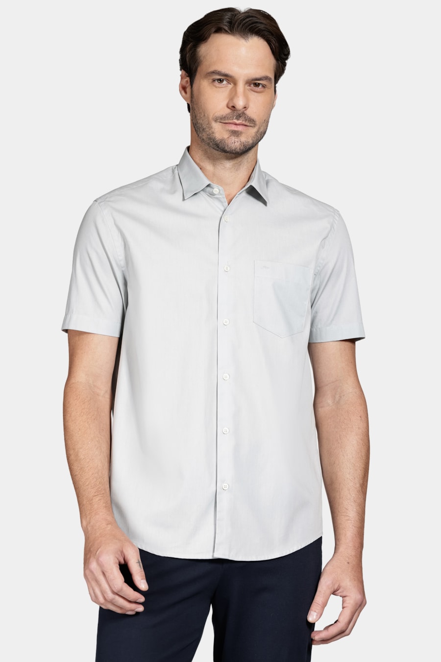 Camisa Manga Curta Regular Tricoline Algodão Cafe — foto 1 de 6