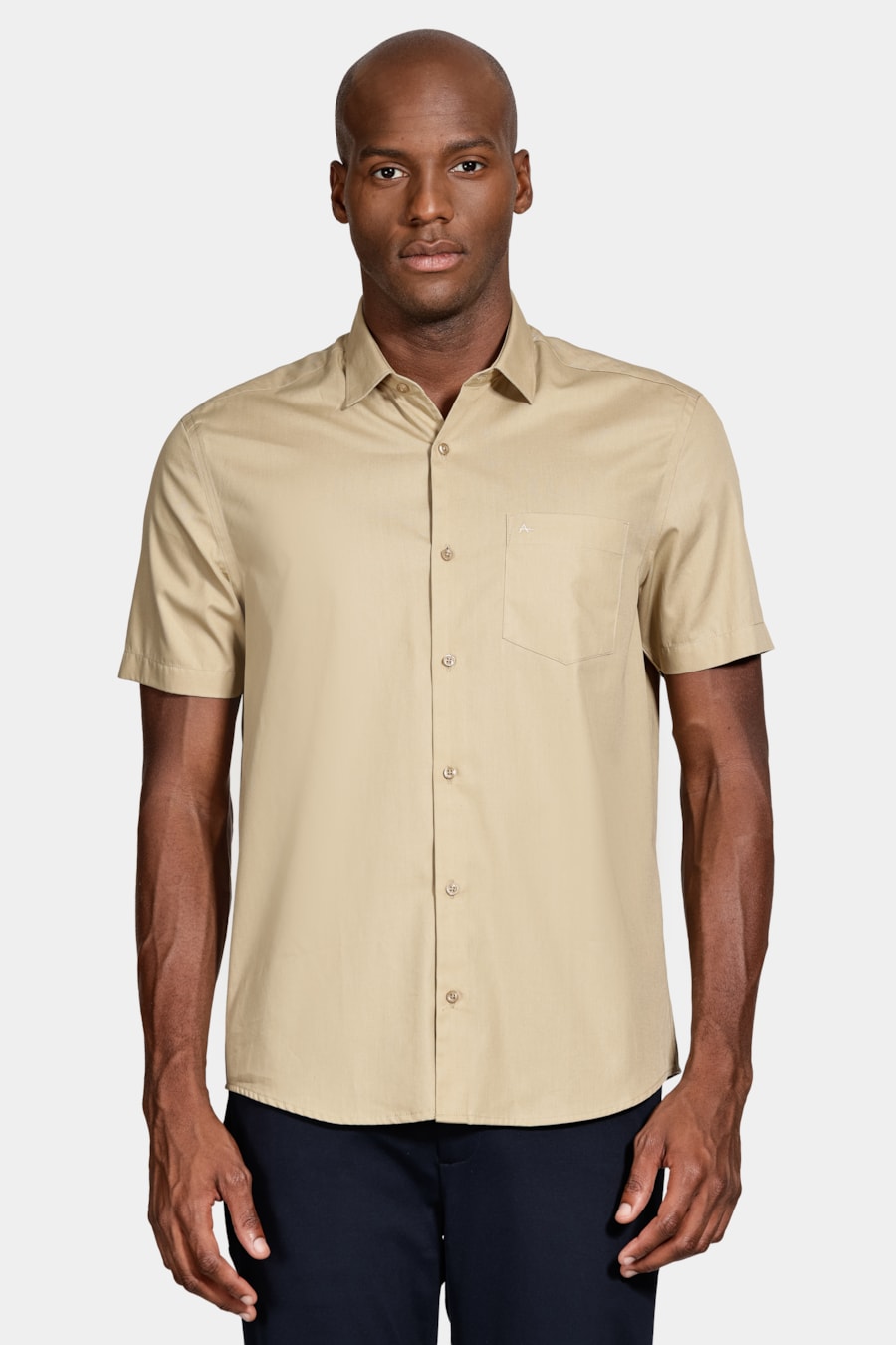 Camisa Manga Curta Regular Tricoline Algodão Trigo — foto 1 de 6