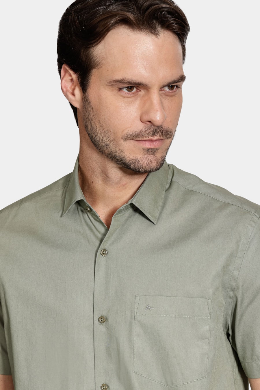 Camisa Manga Curta Regular Tricoline Algodão Verde Folha — foto 3 de 6