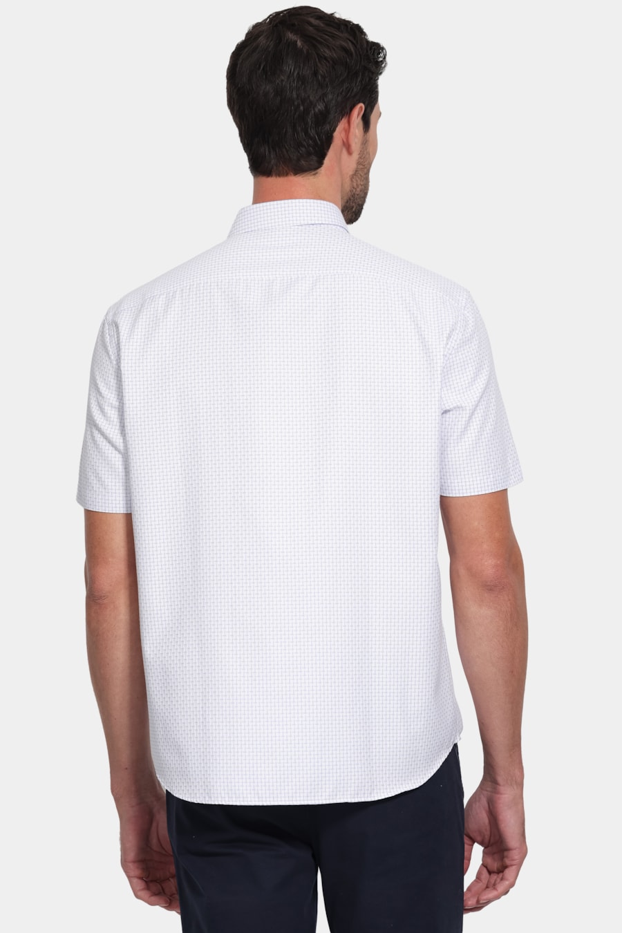 Camisa Manga Curta Regular Tricoline Maquinetado Mix Branco C/Azul — foto 4 de 6