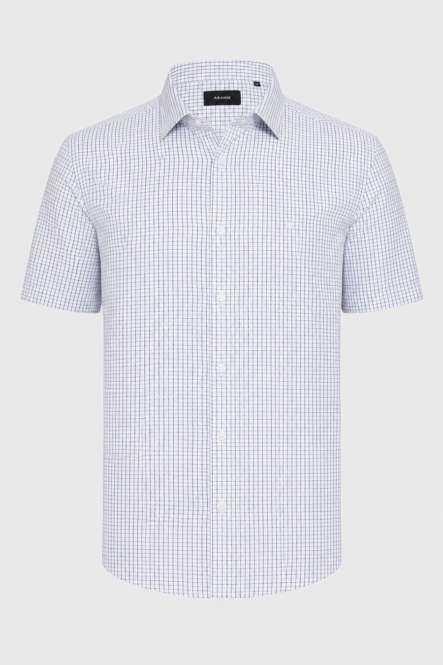 Camisa Manga Curta Regular Tricoline Mix Xadrez Branco C/Azul — foto 5 de 6