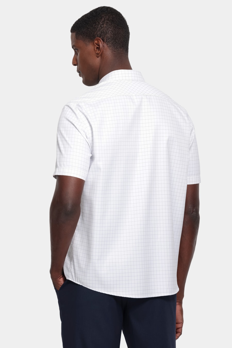 Camisa Manga Curta Regular Tricoline Mix Xadrez Branco C/Azul — foto 4 de 6