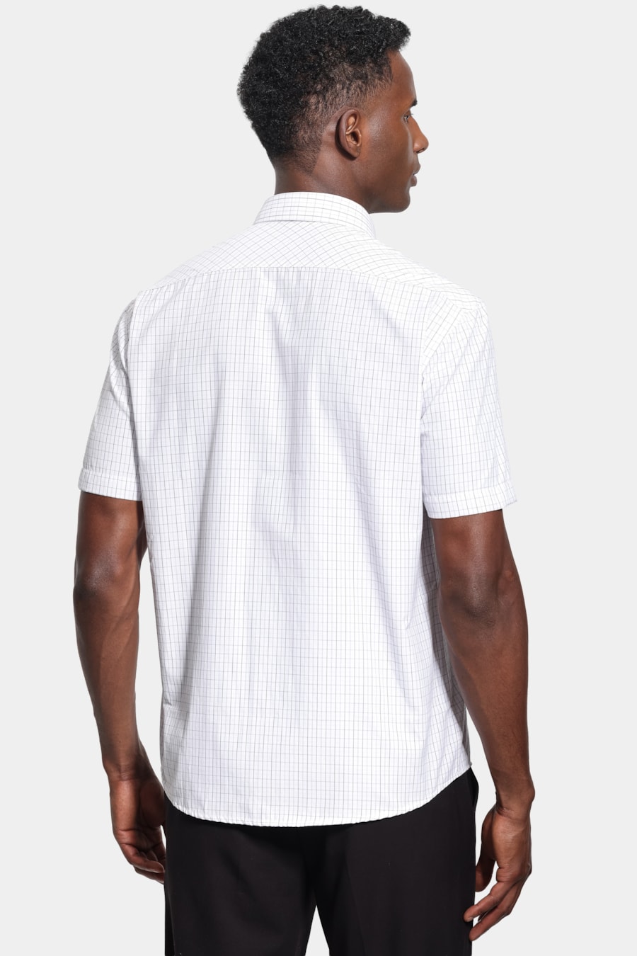 Camisa Manga Curta Regular Tricoline Mix Xadrez Branco C/ Preto — foto 4 de 6