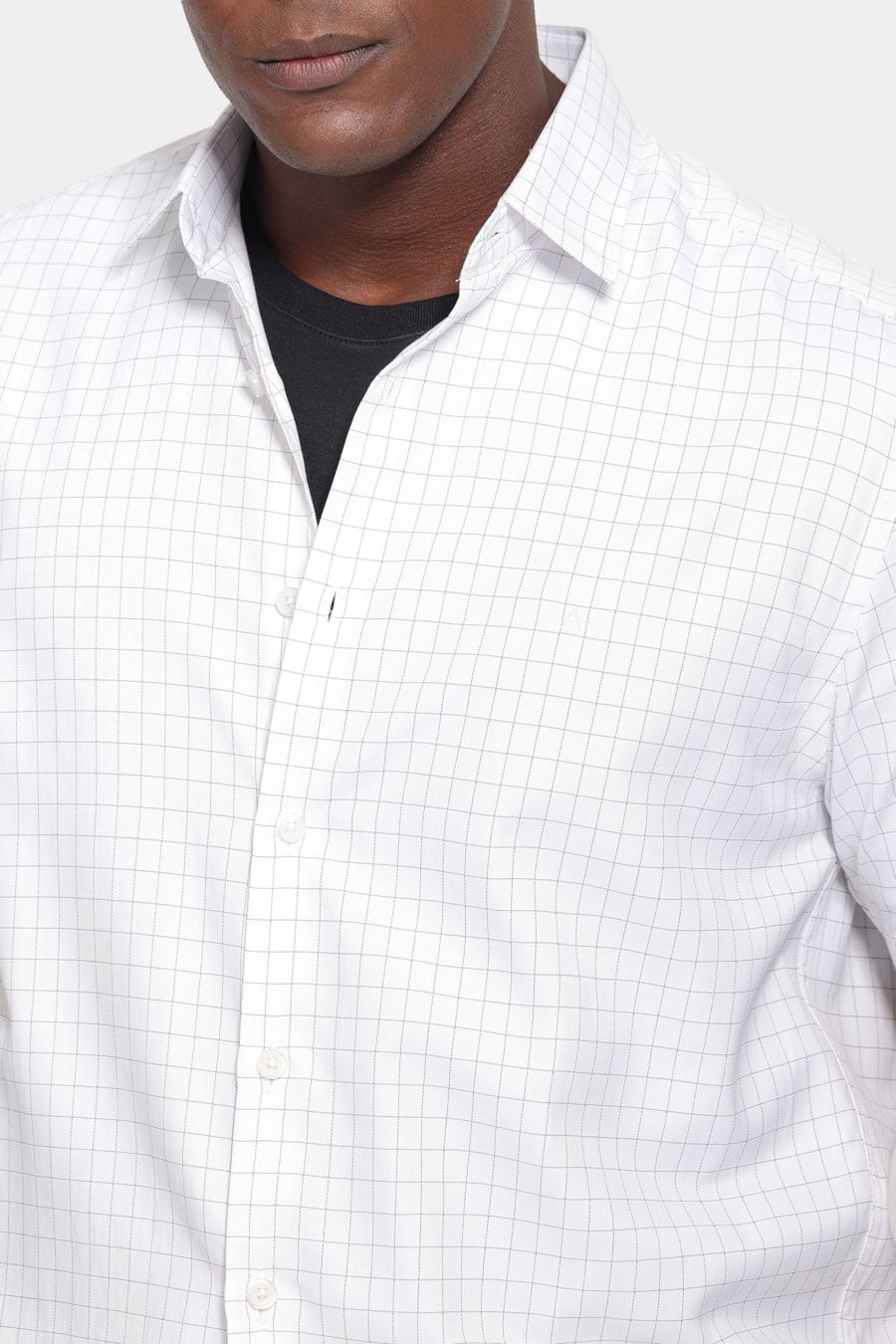 Camisa Manga Curta Regular Tricoline Mix Xadrez Branco C/ Preto — foto 3 de 6