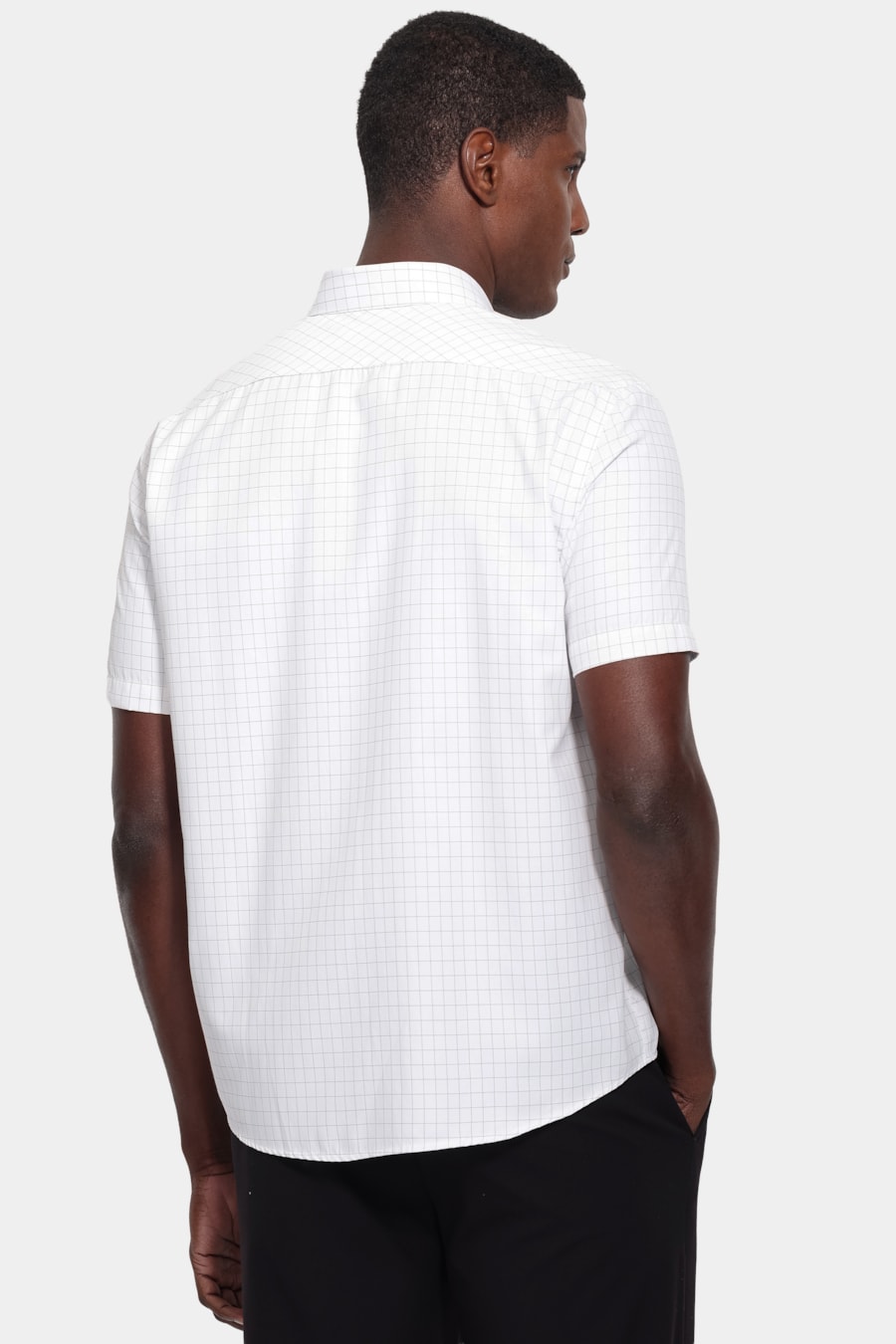 Camisa Manga Curta Regular Tricoline Mix Xadrez Branco C/ Preto — foto 4 de 6