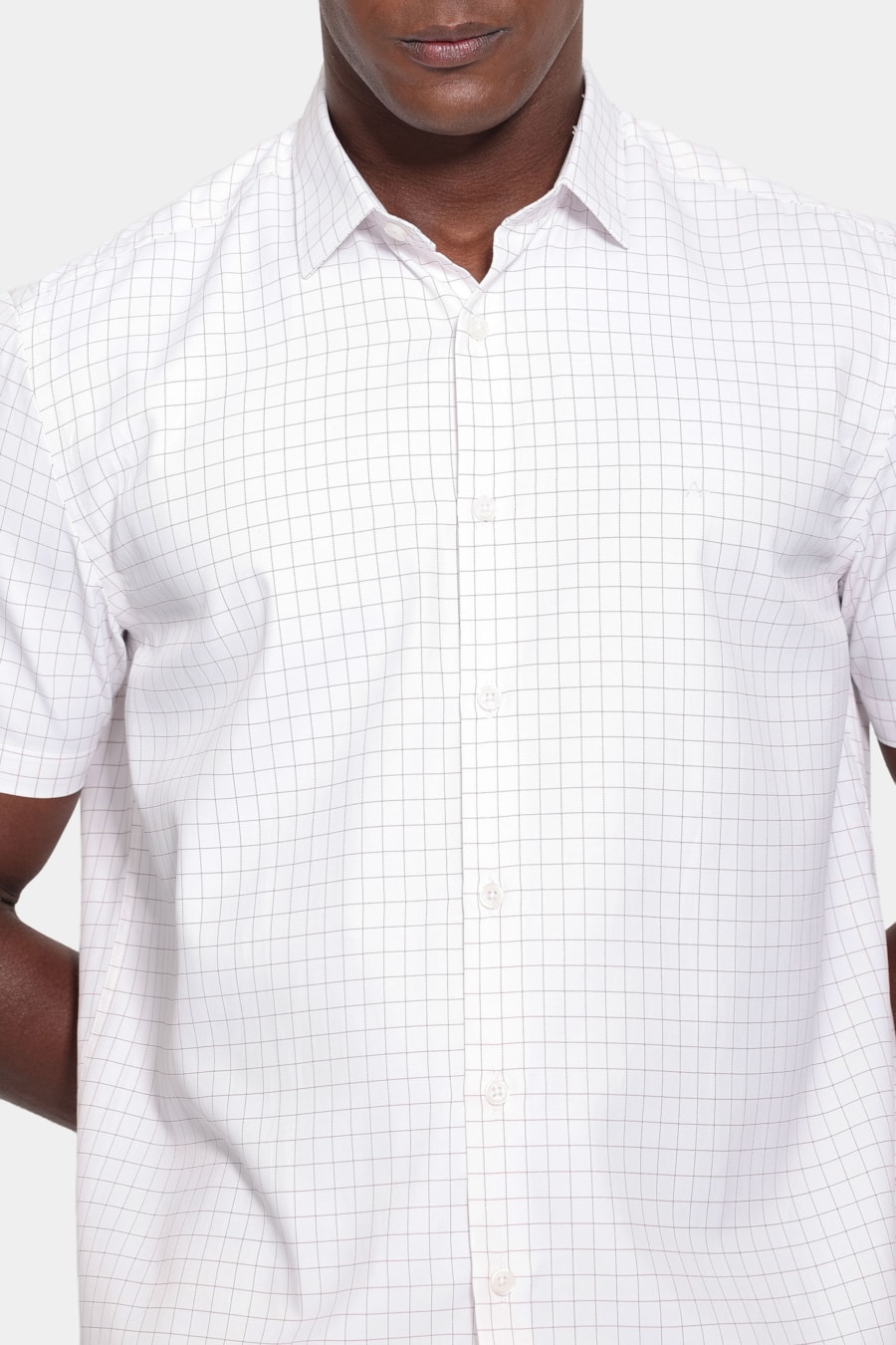 Camisa Manga Curta Regular Tricoline Mix Xadrez Branco C/Vermelho — foto 3 de 6