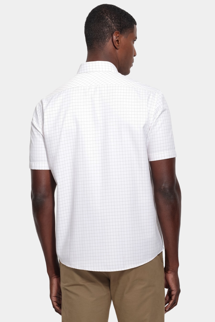 Camisa Manga Curta Regular Tricoline Mix Xadrez Branco C/Vermelho — foto 4 de 6
