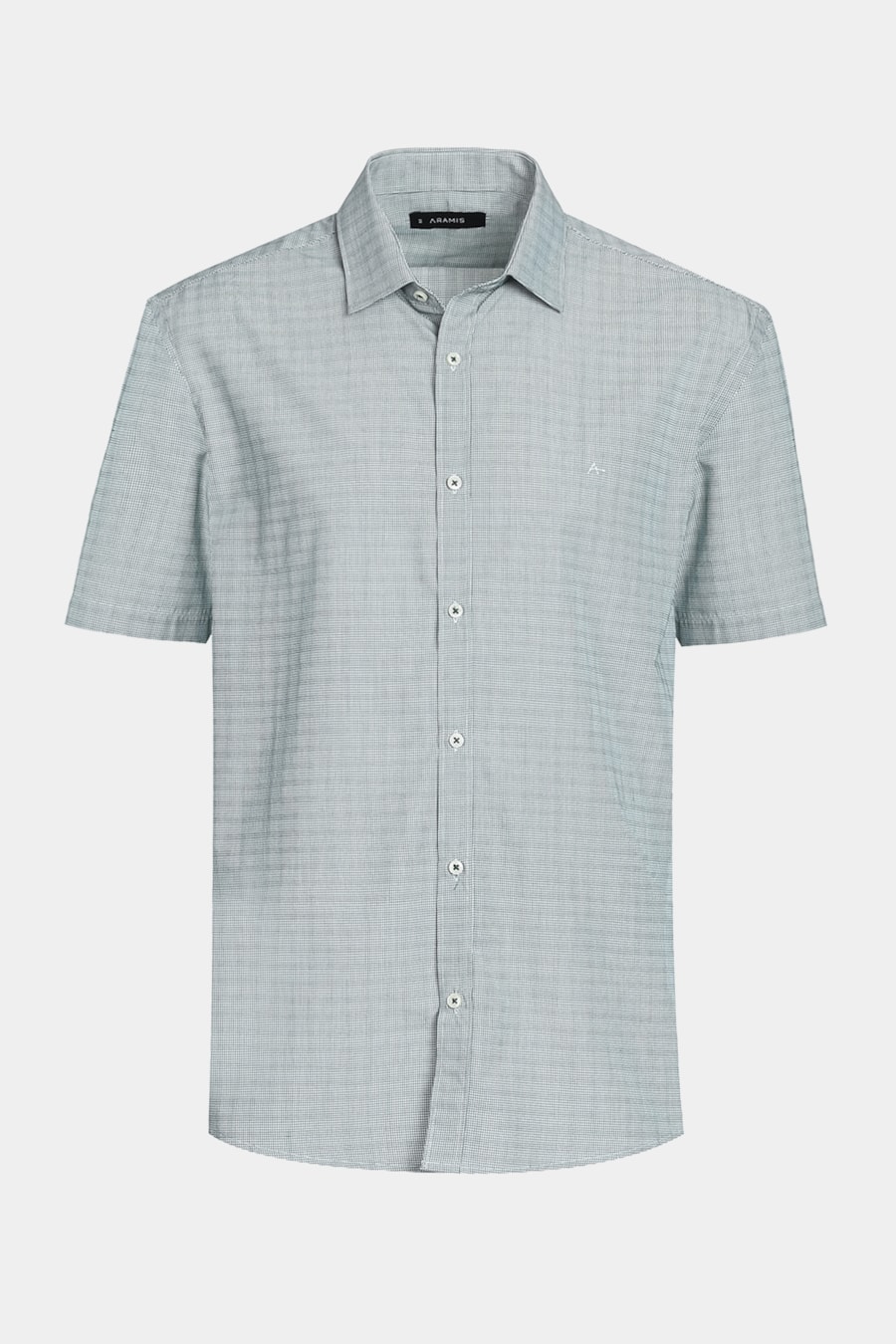 Camisa Manga Curta Regular Viscose Micro Xadrez Branco Com Verde