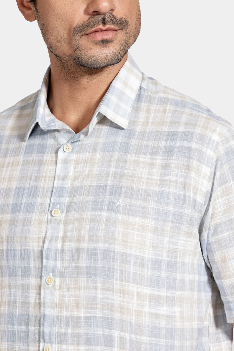 Camisa Manga Curta Regular Xadrez Branco C/Cinza — foto 3 de 5