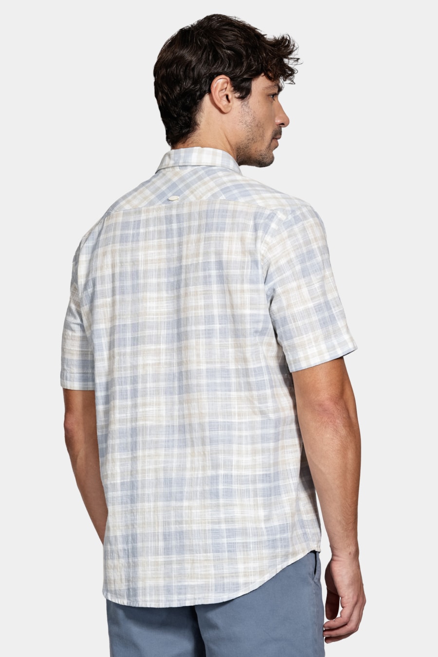 Camisa Manga Curta Regular Xadrez Branco C/Cinza — foto 4 de 5