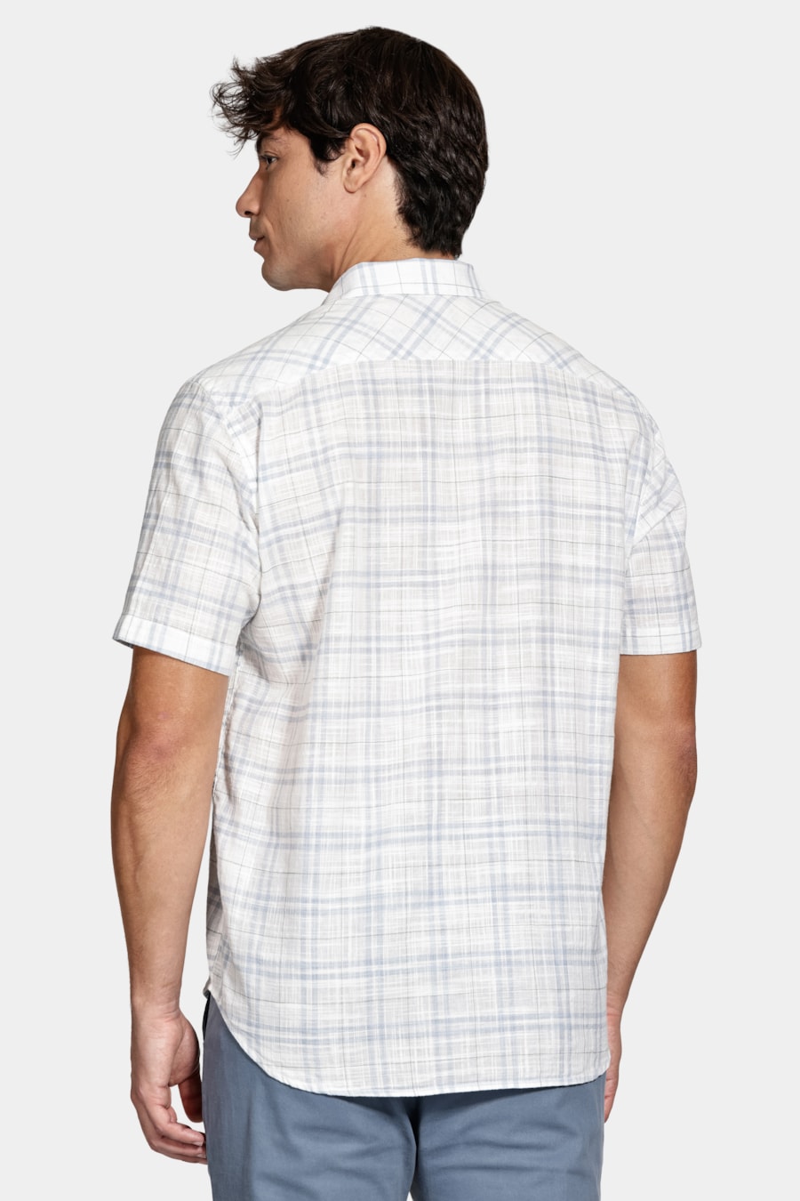 Camisa Manga Curta Regular Xadrez Rústica Branco C/Cinza — foto 4 de 6