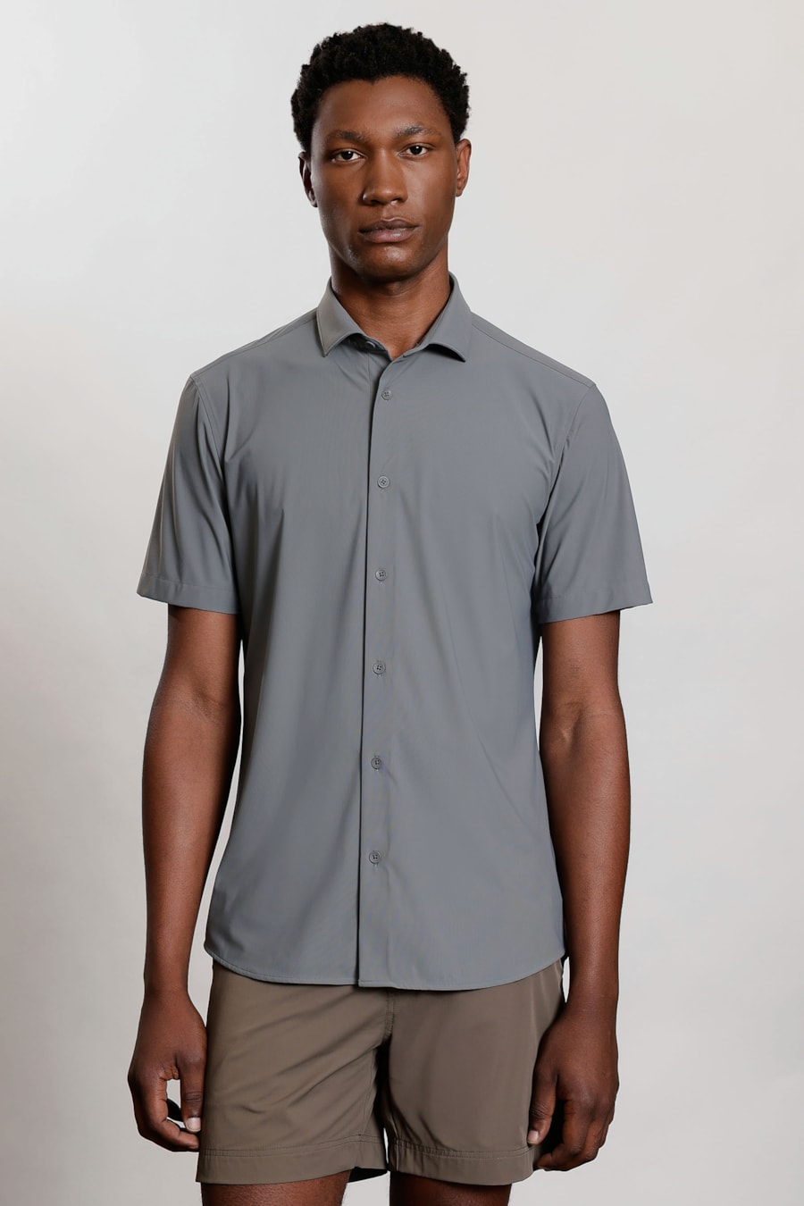 Camisa Manga Curta Rib Flex Cinza Escuro — foto 1 de 5