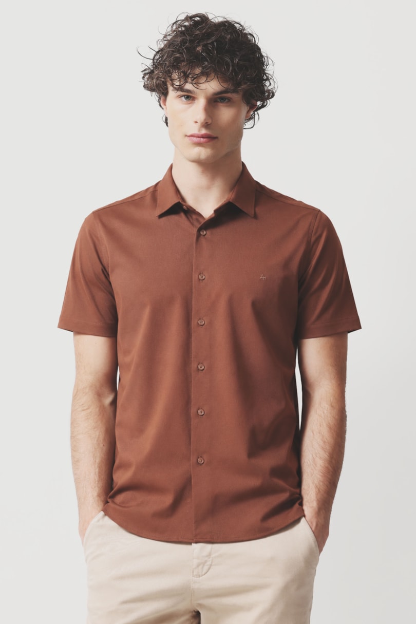 Camisa Manga Curta Slim A-70 Canela