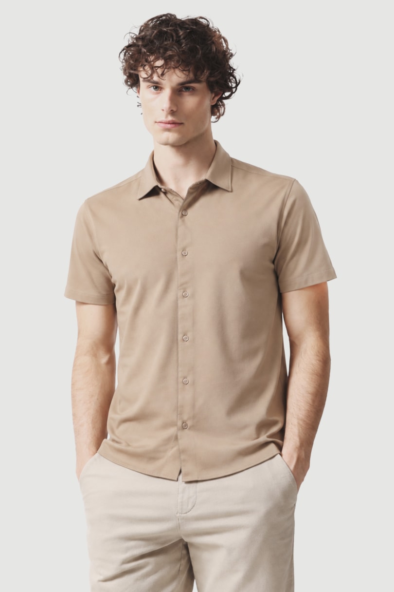Camisa Manga Curta Slim A-70 Caqui