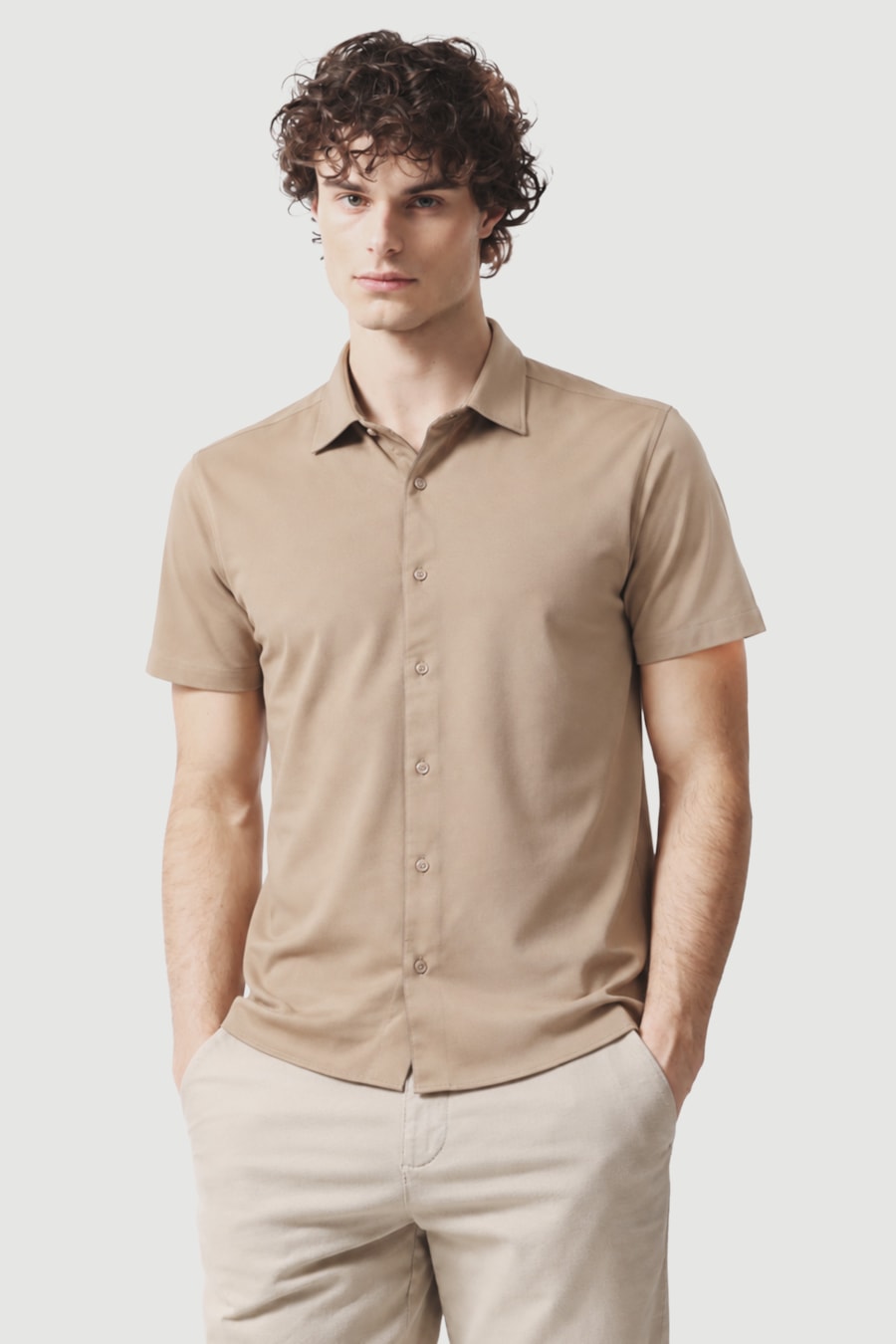 Camisa Manga Curta Slim A-70 Caqui — foto 1 de 5