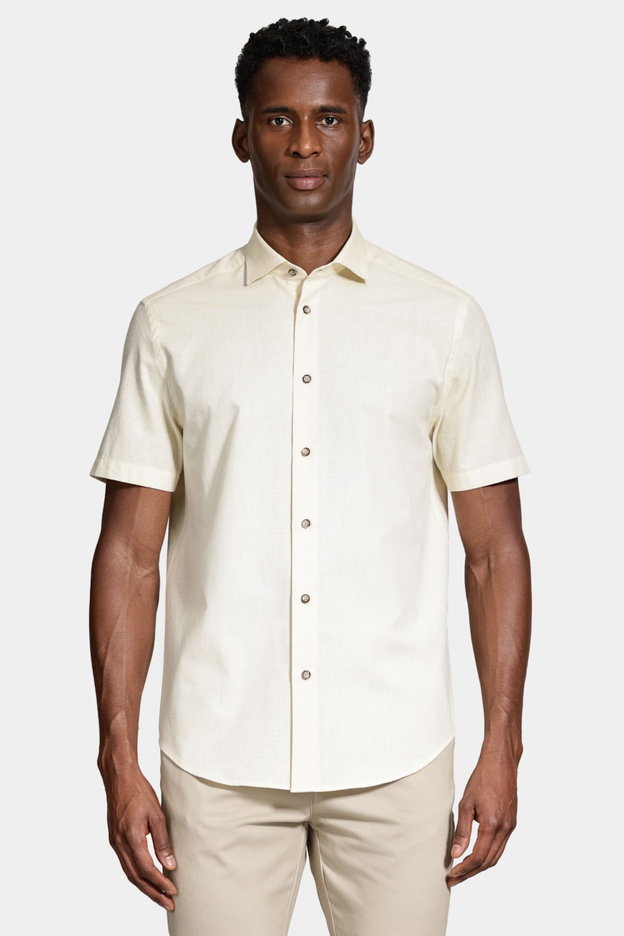 Camisa Manga Curta Slim Algodão Flame Soft Amarelo — foto 1 de 6