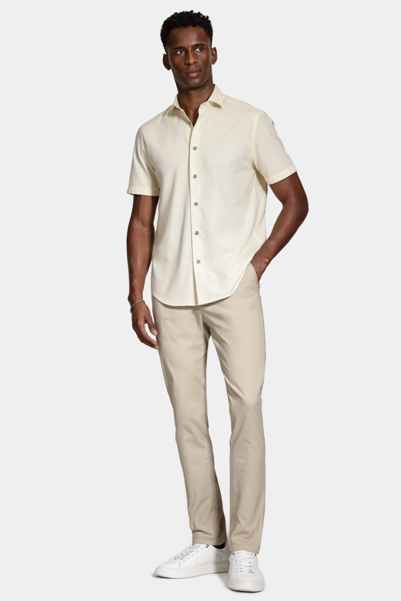 Camisa Manga Curta Slim Algodão Flame Soft Amarelo
