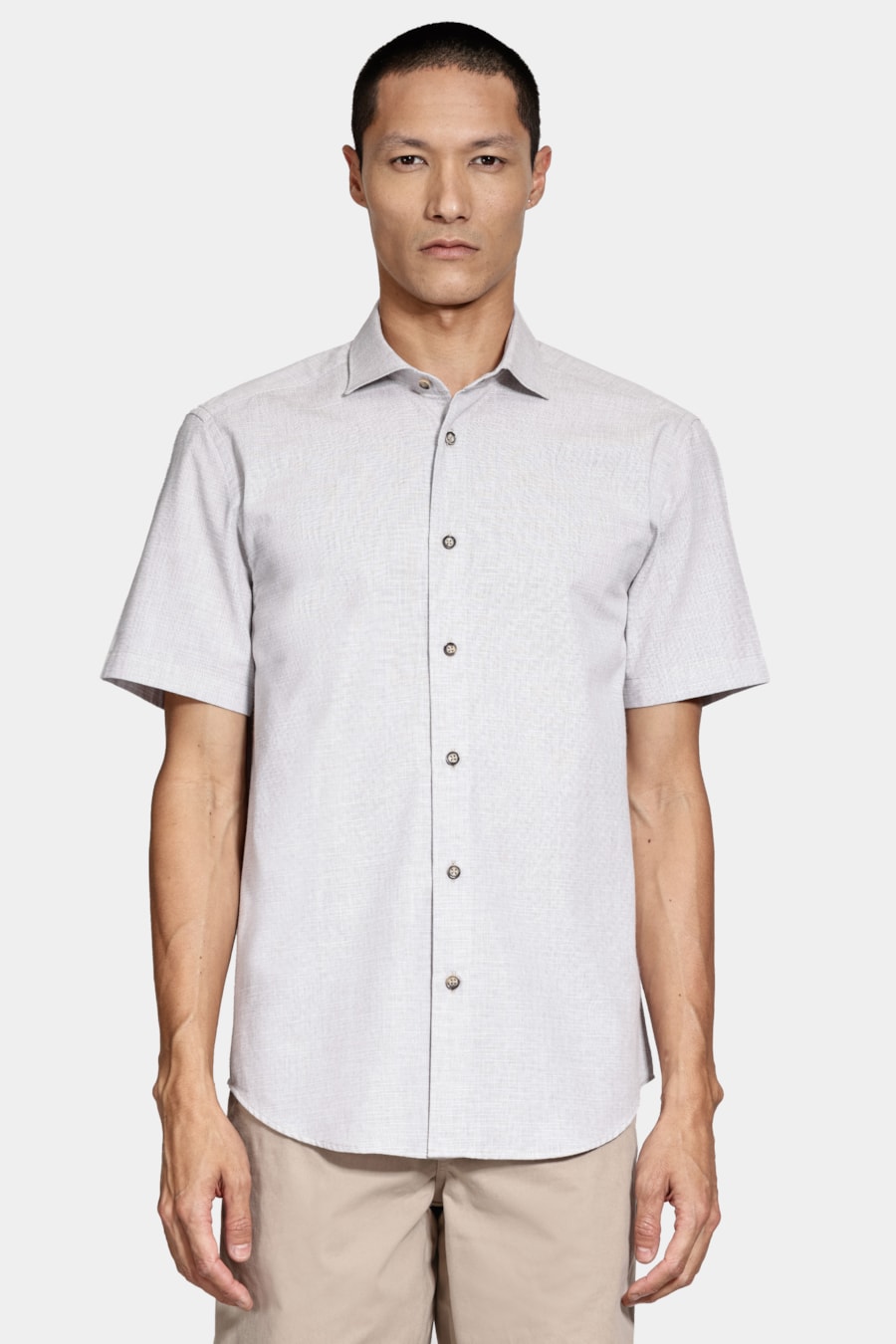 Camisa Manga Curta Slim Algodão Flame Soft Areia — foto 1 de 6