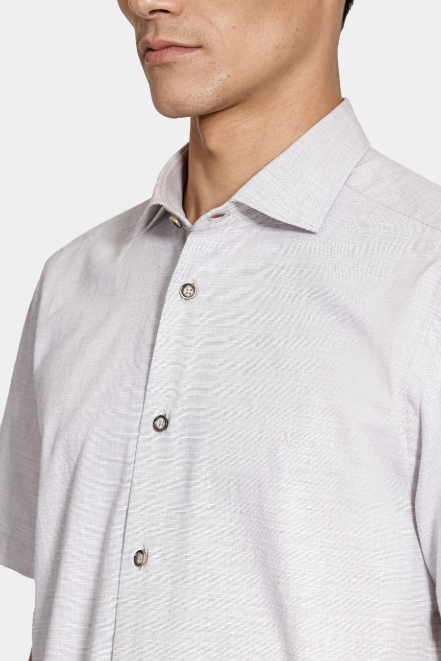 Camisa Manga Curta Slim Algodão Flame Soft Areia — foto 3 de 6