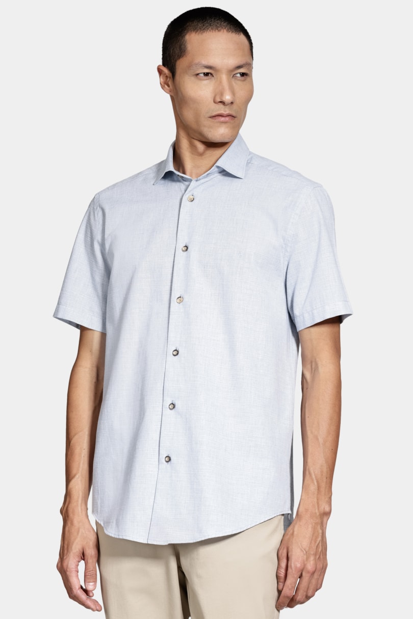 Camisa Manga Curta Slim Algodão Flame Soft Azul