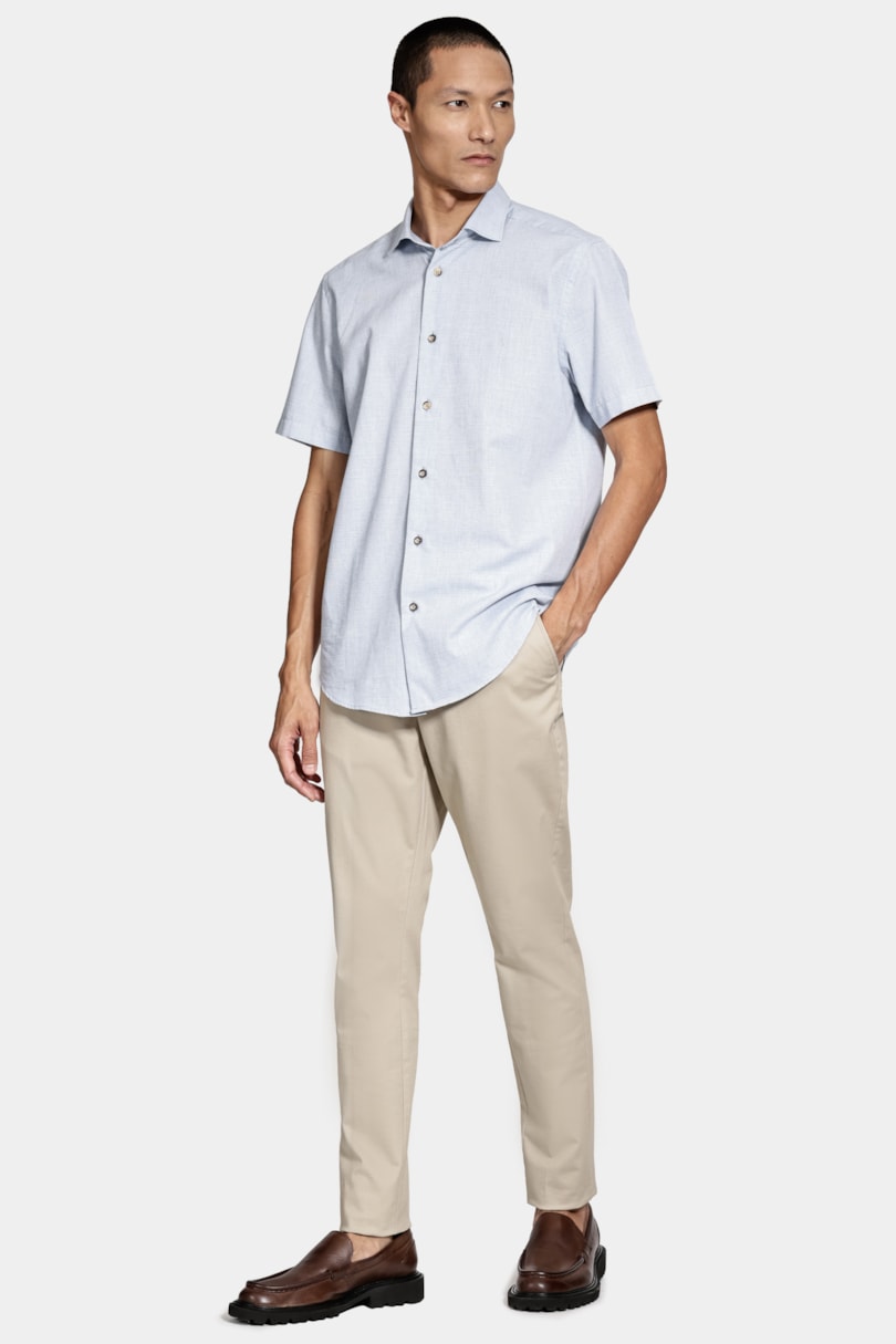 Camisa Manga Curta Slim Algodão Flame Soft Azul