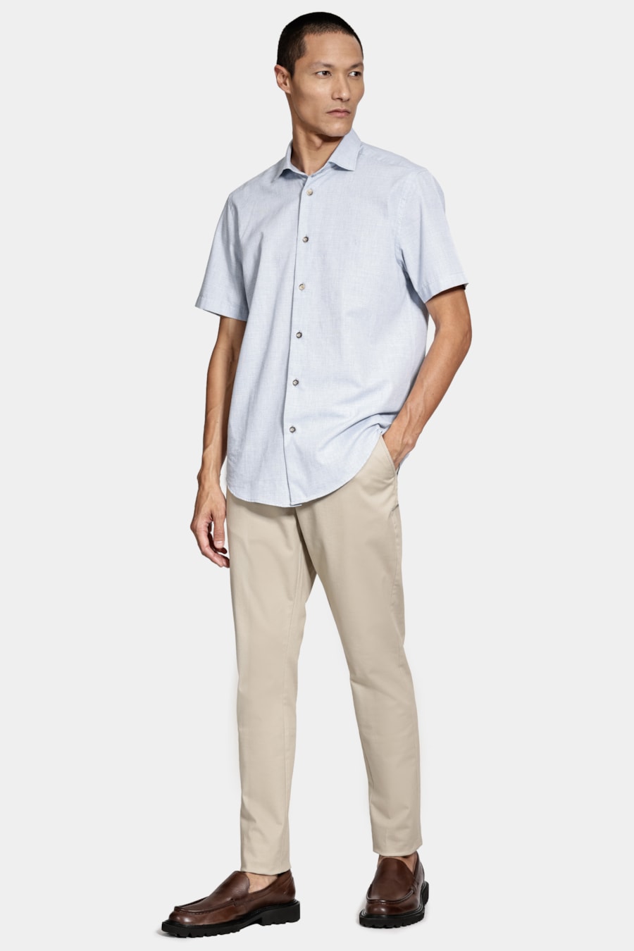 Camisa Manga Curta Slim Algodão Flame Soft Azul — foto 2 de 6