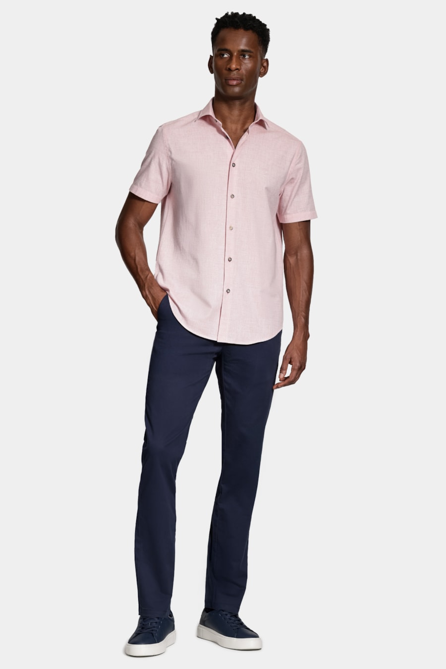 Camisa Manga Curta Slim Algodão Flame Soft Coral — foto 2 de 6