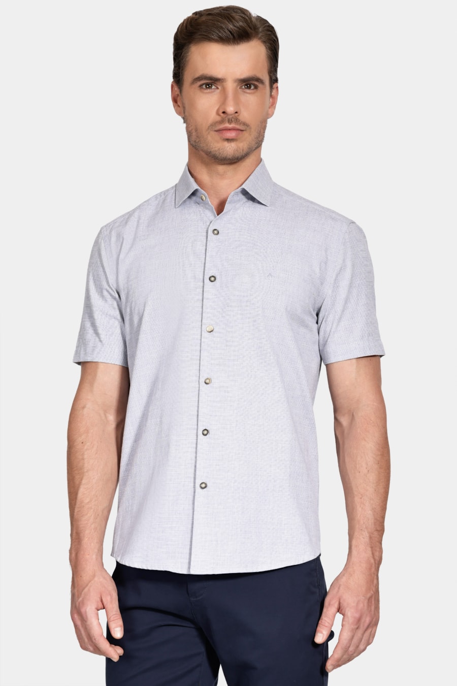 Camisa Manga Curta Slim Algodão Flame Soft Marinho — foto 1 de 6