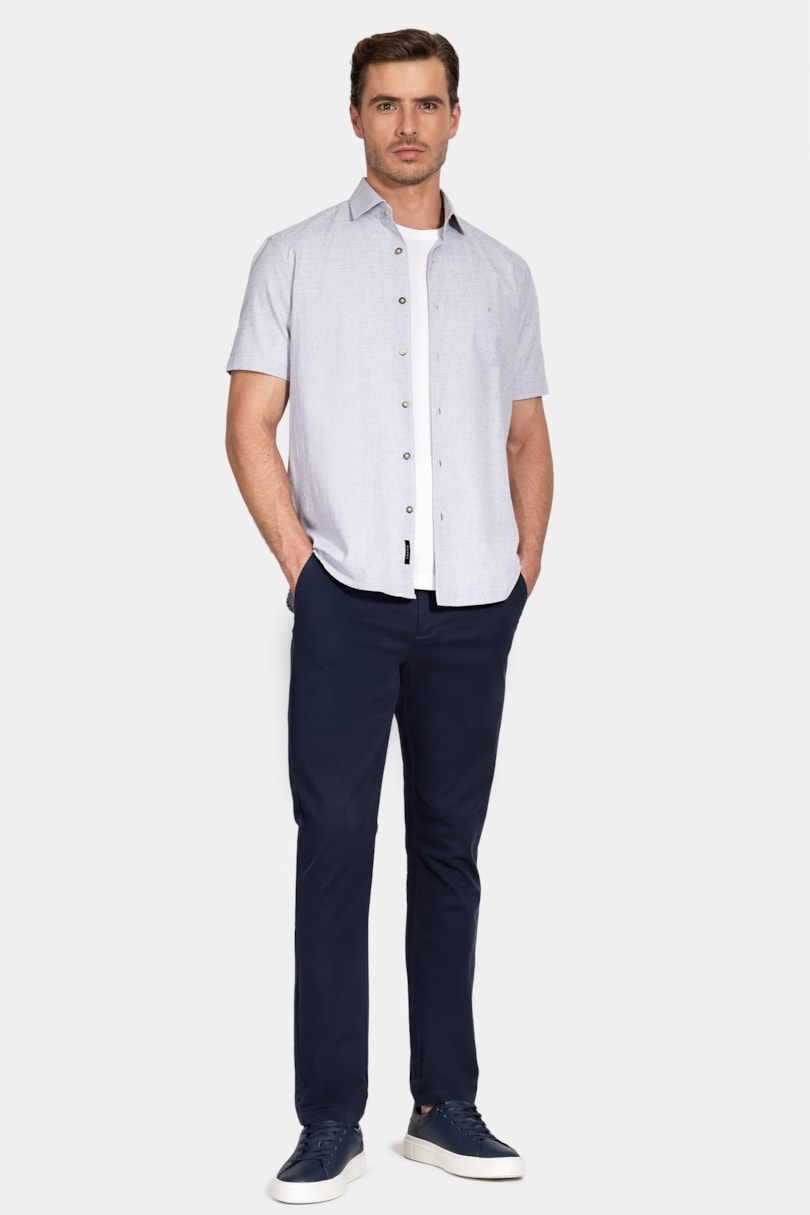 Camisa Manga Curta Slim Algodão Flame Soft Marinho
