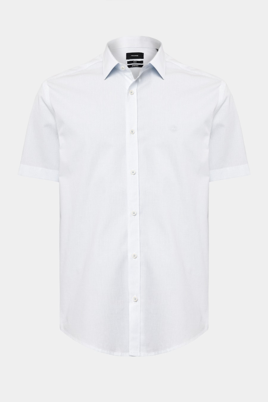 Camisa Manga Curta Slim Algodao Micro Xadrez Branco C/Azul Claro — foto 5 de 6