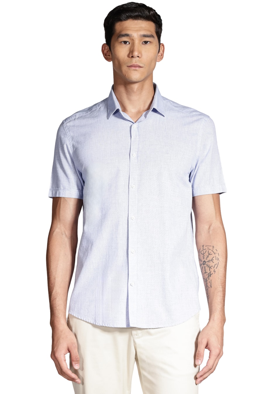 Camisa Manga Curta Slim Algodão Modal Boa Vista Azul — foto 1 de 6