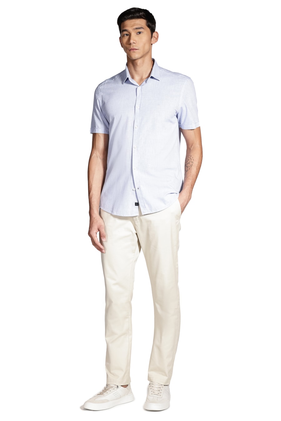 Camisa Manga Curta Slim Algodão Modal Boa Vista Azul — foto 2 de 6