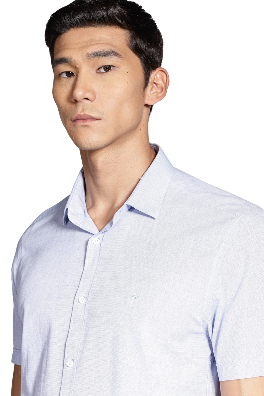 Camisa Manga Curta Slim Algodão Modal Boa Vista Azul — foto 3 de 6