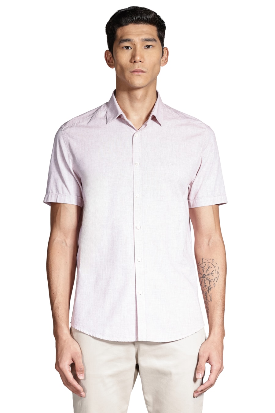 Camisa Manga Curta Slim Algodão Modal Boa Vista Vermelho Claro — foto 1 de 6