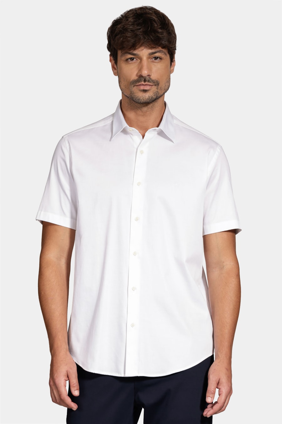 Camisa Manga Curta Slim Cetim Hudson Branco — foto 1 de 7