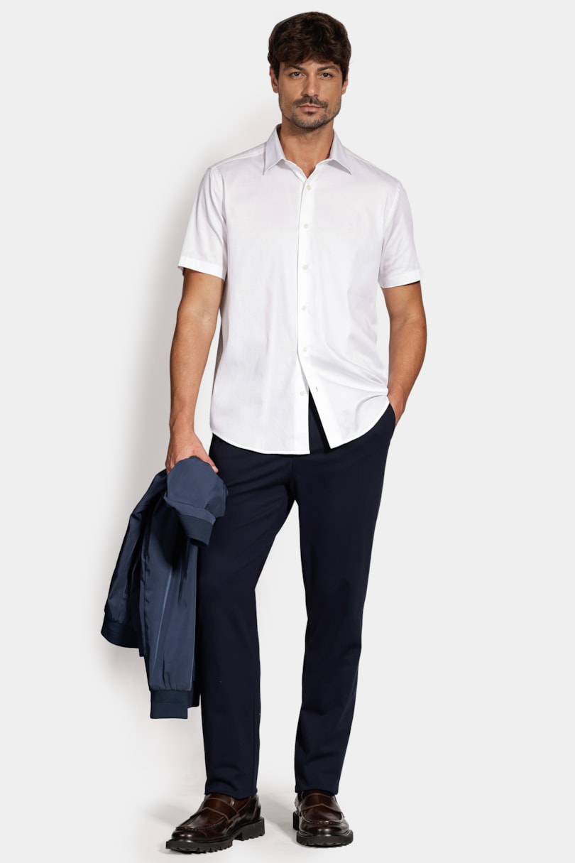 Camisa Manga Curta Slim Cetim Hudson Branco