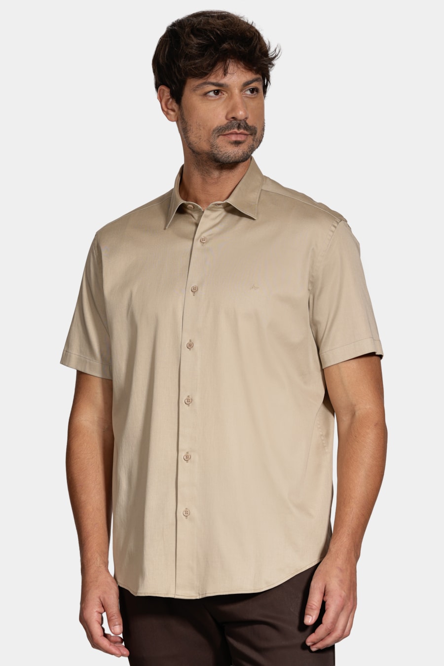 Camisa Manga Curta Slim Cetim Hudson Caqui — foto 1 de 7