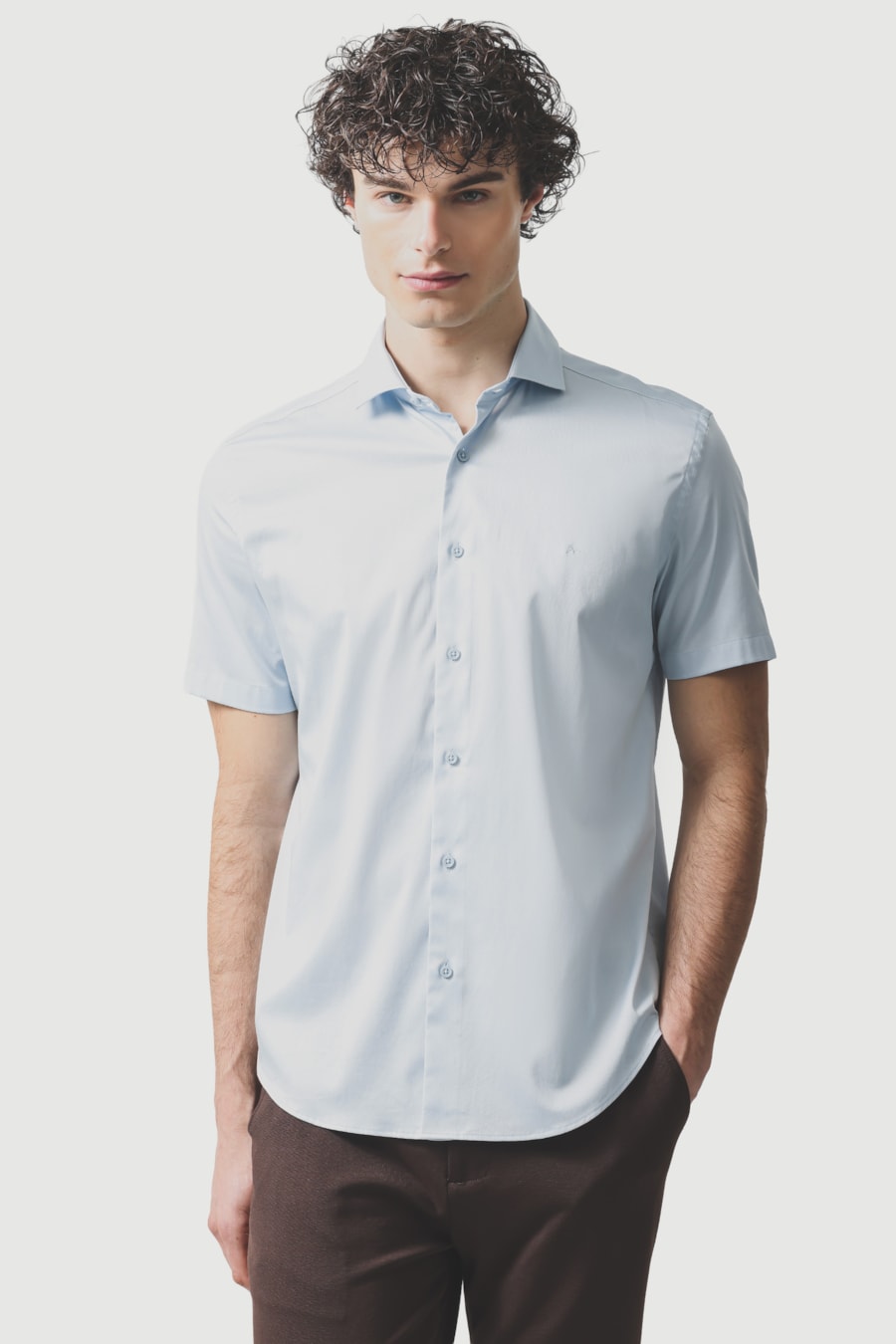 Camisa Manga Curta Slim Cetim St Hudson 2 Azul Claro — foto 1 de 6
