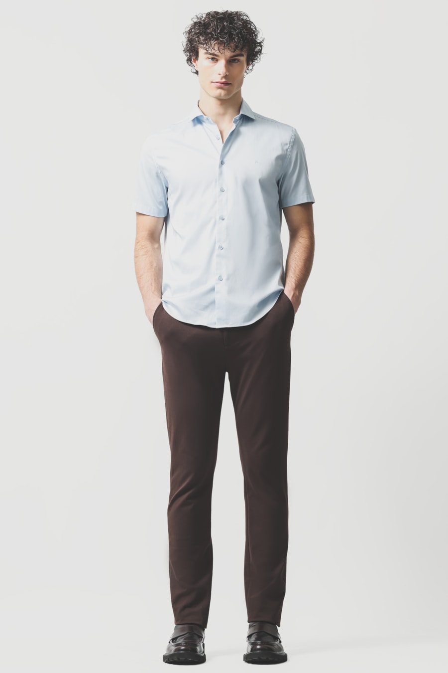 Camisa Manga Curta Slim Cetim St Hudson 2 Azul Claro — foto 2 de 6