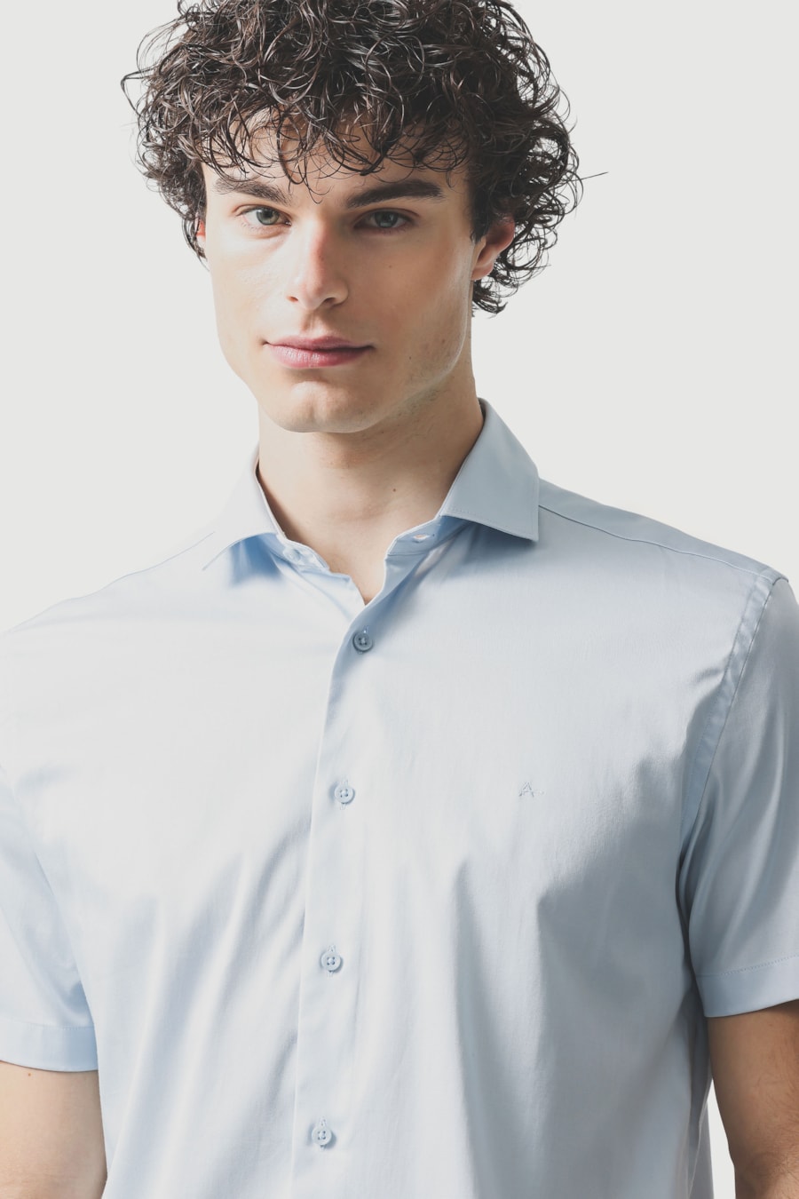 Camisa Manga Curta Slim Cetim St Hudson 2 Azul Claro — foto 3 de 6