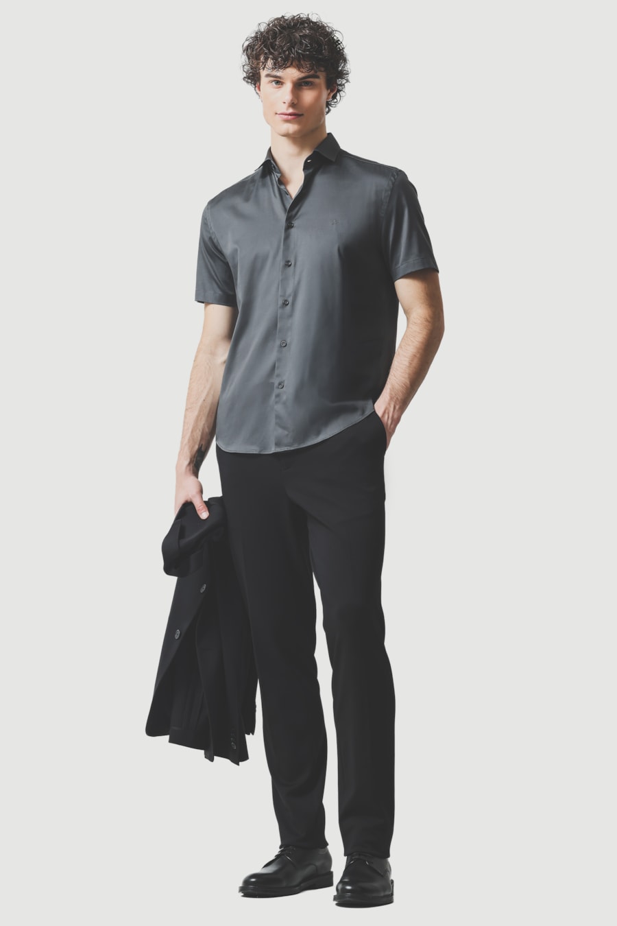 Camisa Manga Curta Slim Cetim St Hudson 2 Chumbo — foto 2 de 6
