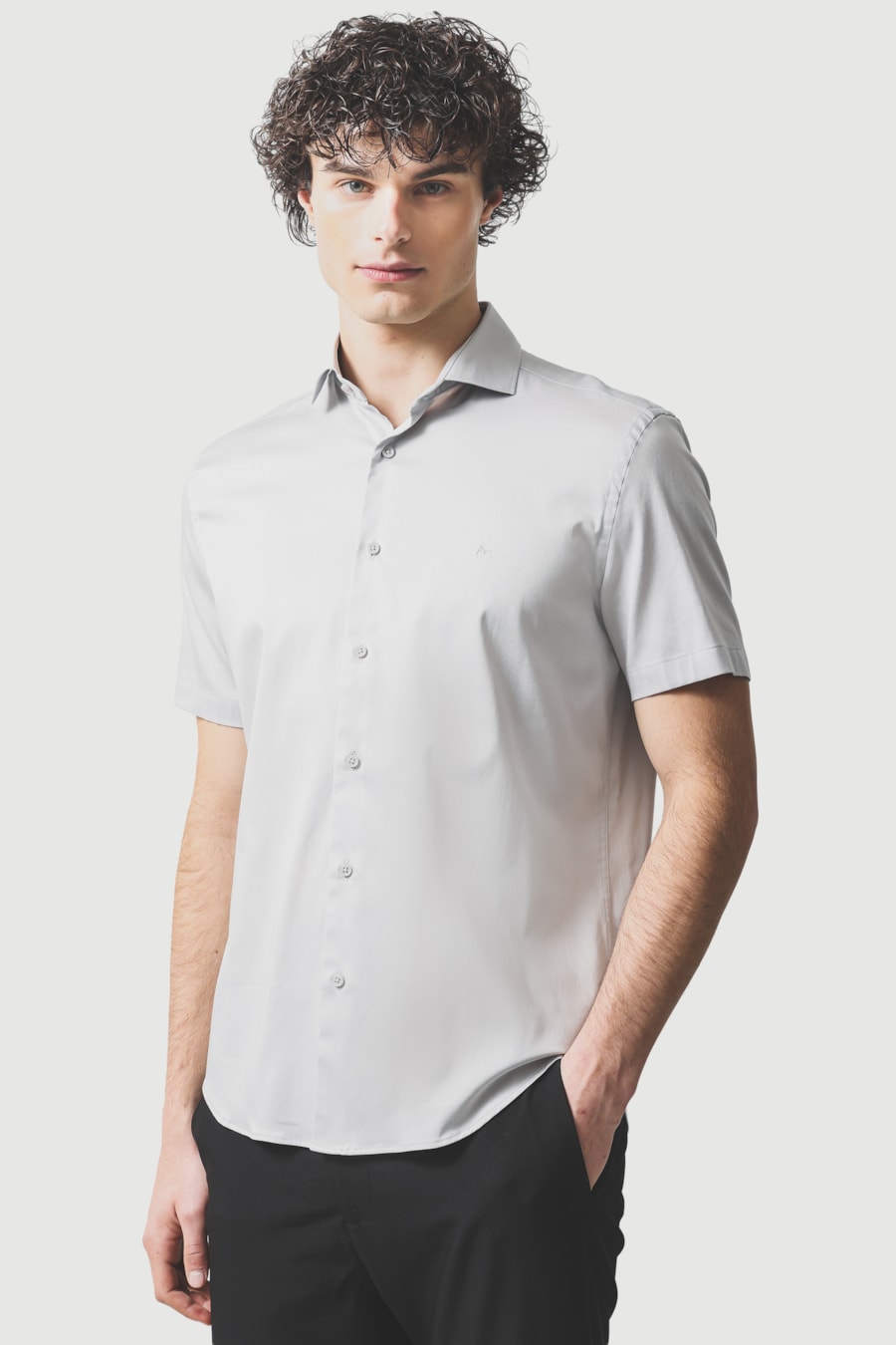 Camisa Manga Curta Slim Cetim St Hudson 2 Cinza — foto 1 de 5
